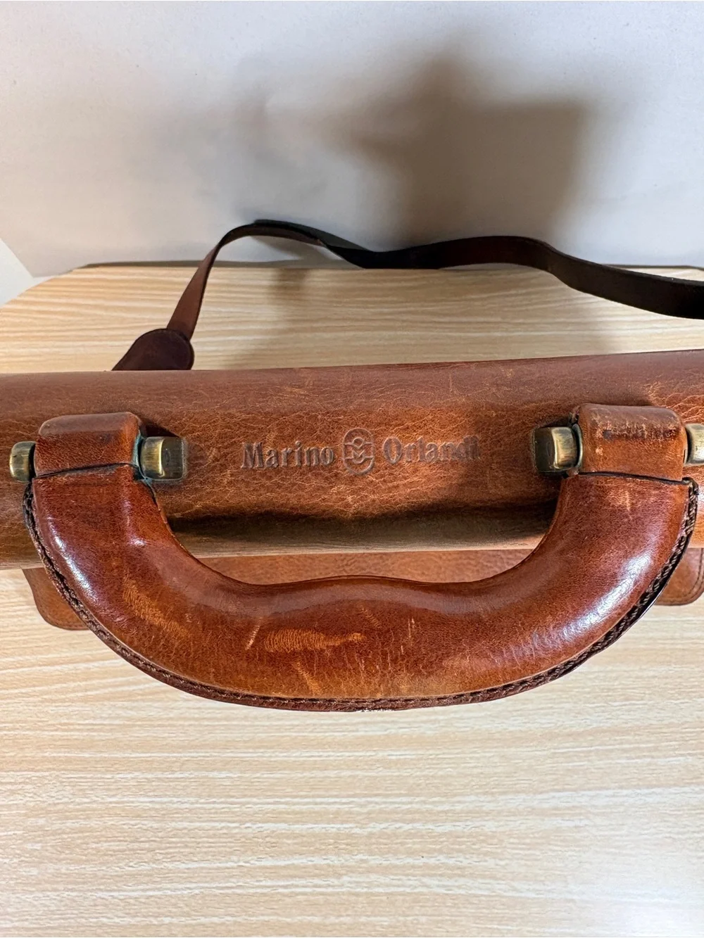 VTG Marino Orlandi Brown Leather Briefcase Messenger Crossbody